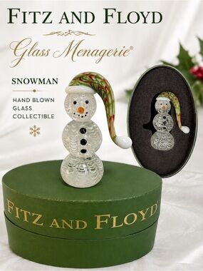 Fitz & Floyd Glass Menagerie Snowman Hand Blown Glass Figurine